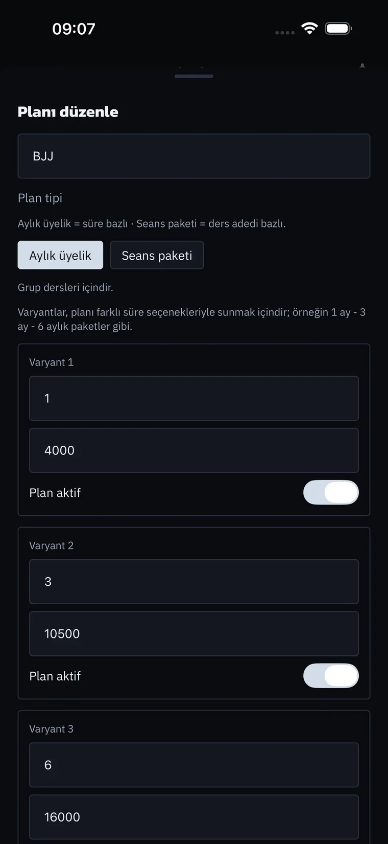 Planını kur, varyantlarını fiyatla